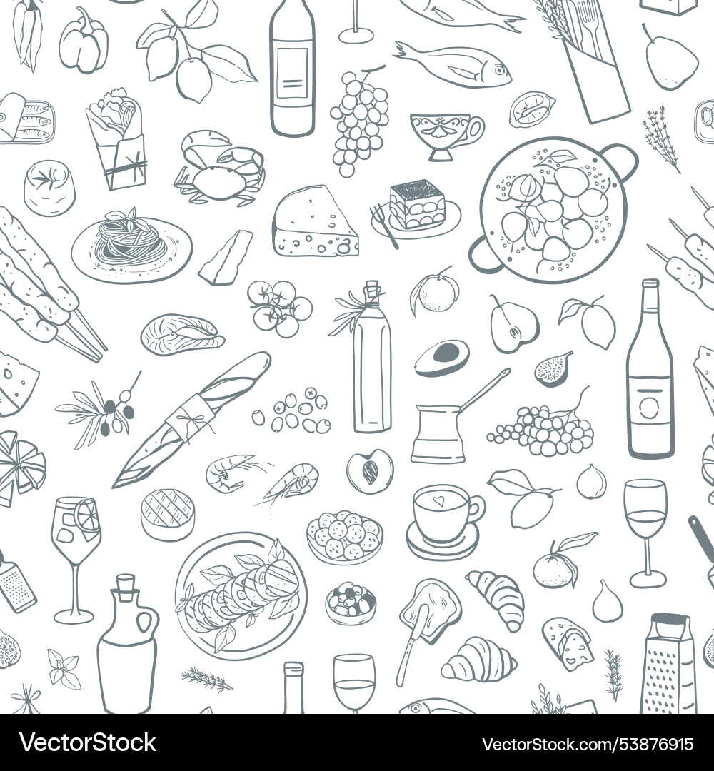 Hand drawn mediterranean food seamless pattern Vector Image
