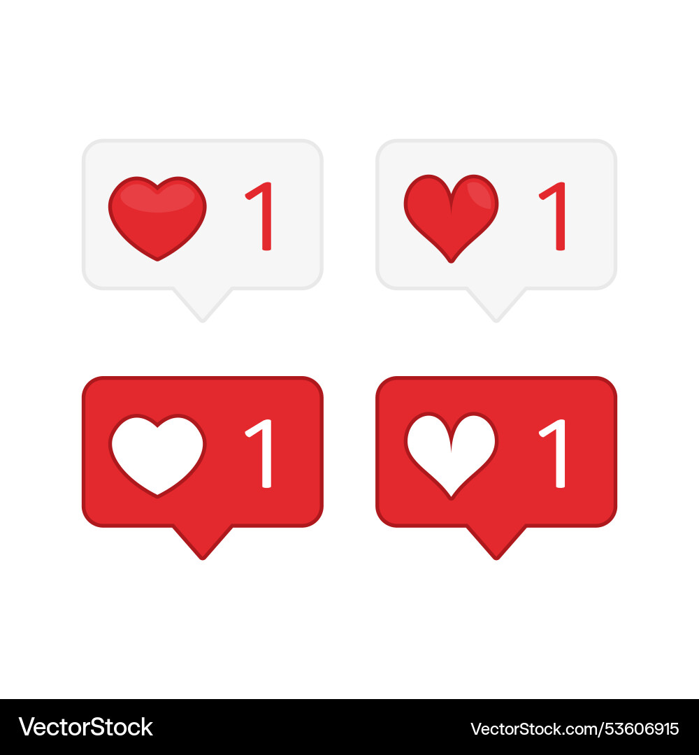 Heart icon set love social media notification Heart icon set love social media notification vector image