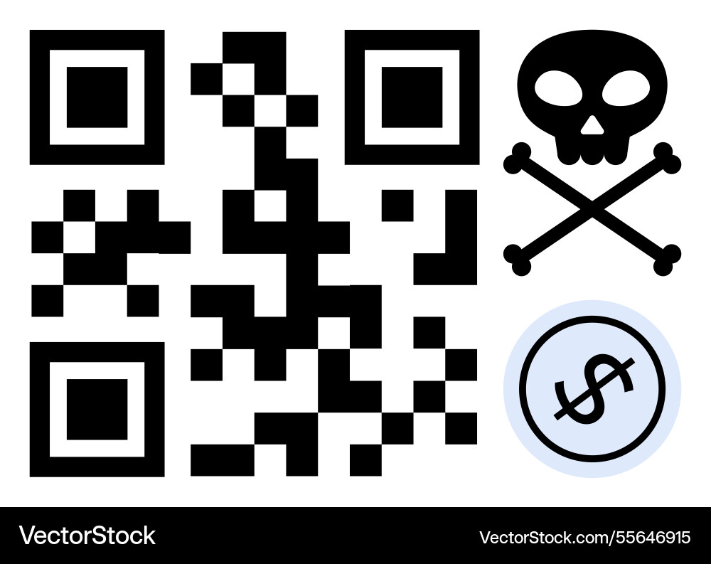 Qr code with skull and crossbones warning Vector Image