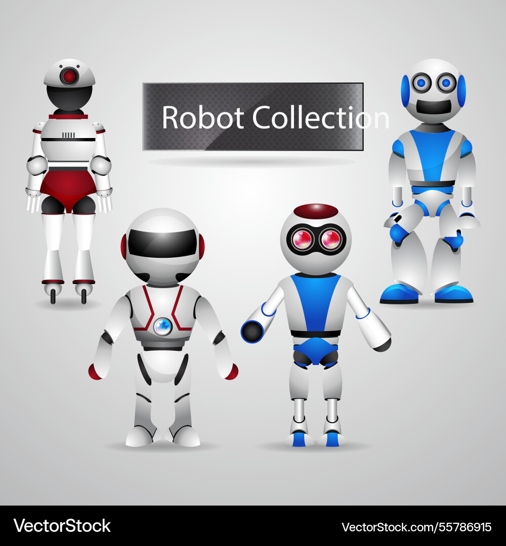Realistic robot character collection Vector Image