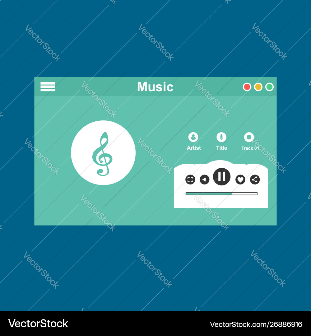 Media player application app template with flat Media player application app template with flat Vector Image