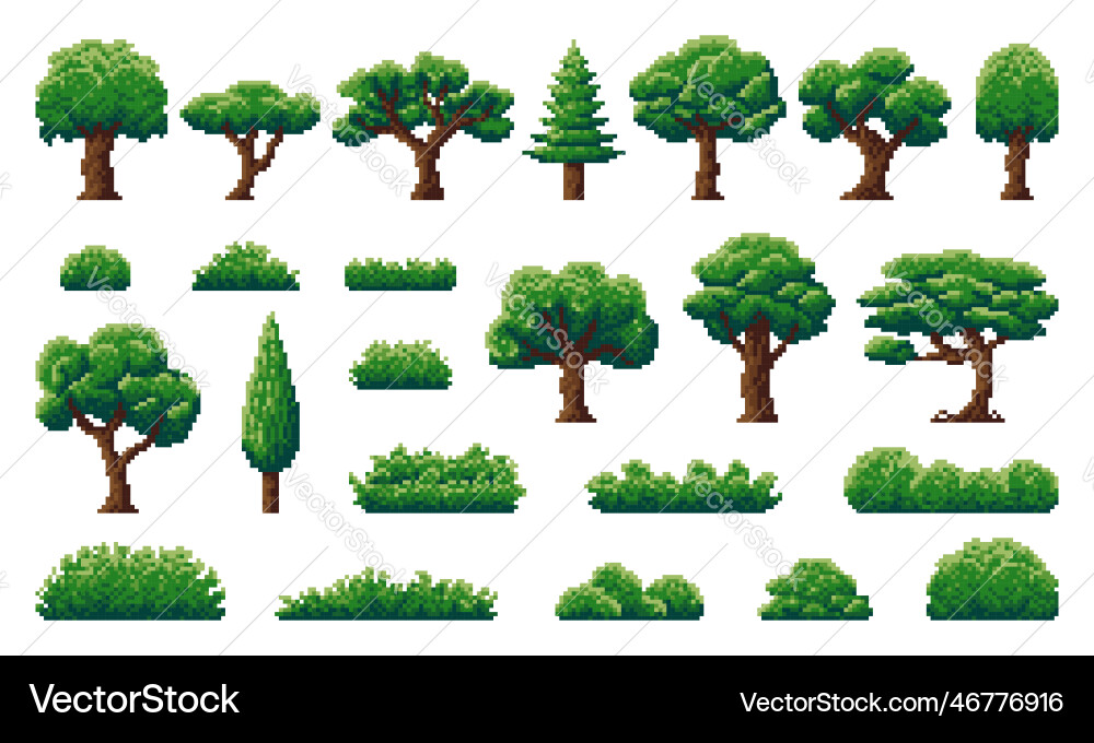 Pixel Forest Trees & Shrubs Royalty Free Vector Image