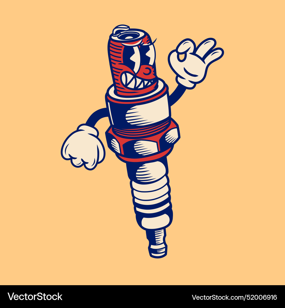 Retro character design of spark plug Vector Image