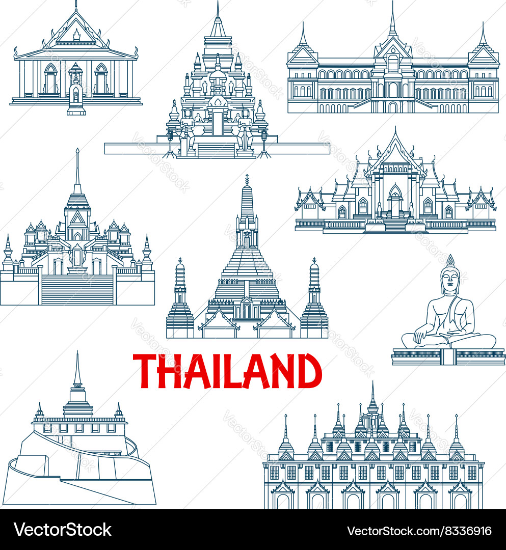 Thai Temple Icons - Line Art Vector Image