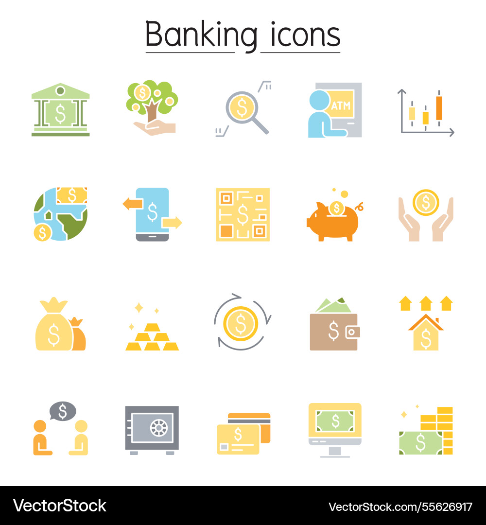 Banking icon set in flat color style Banking icon set in flat color style vector image