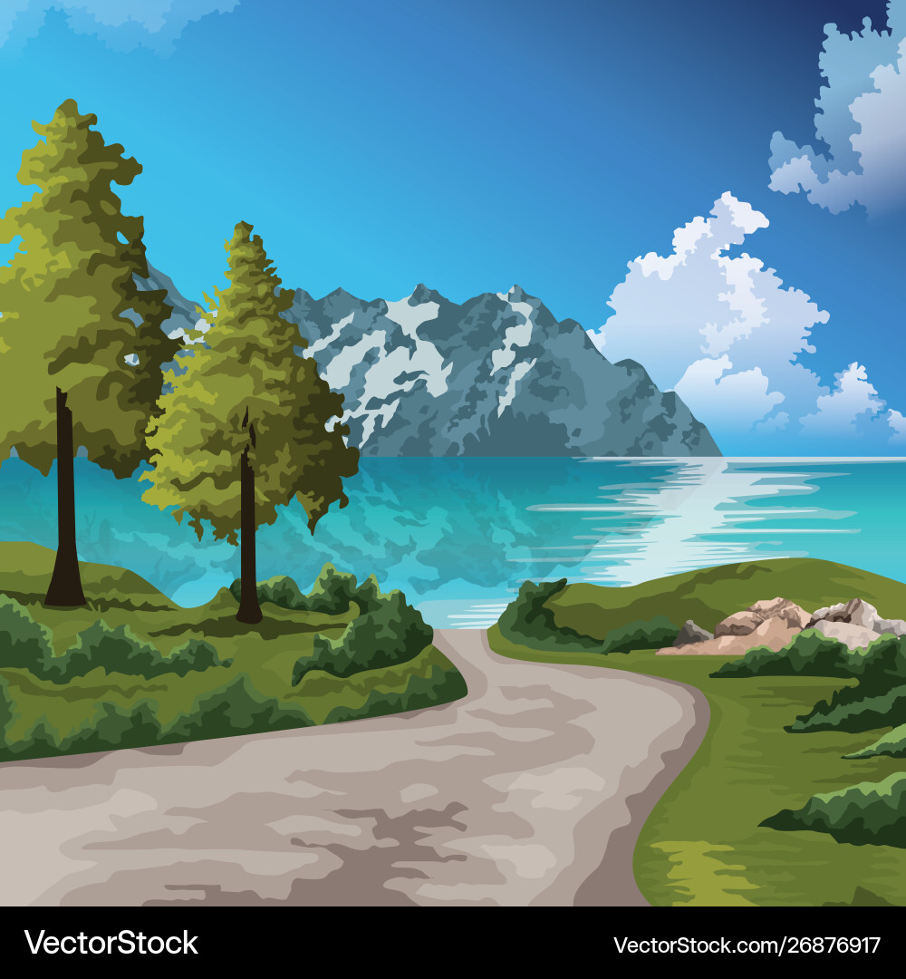 Beautiful nature landscape drawing scenery Beautiful nature landscape drawing scenery vector image