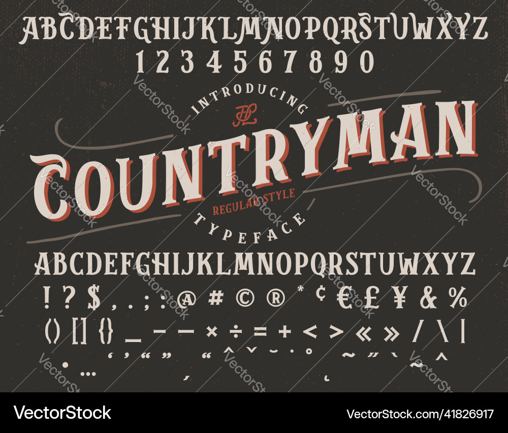 Countryman vintage font regular typeface style Vector Image