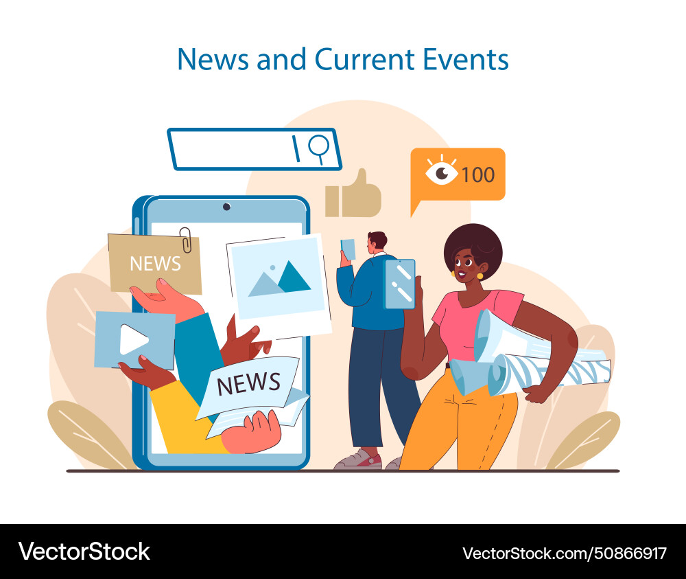 Digital news consumption concept users interact Vector Image