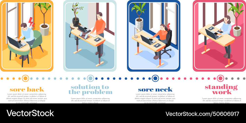 Ergonomic workplace four posters Royalty Free Vector Image