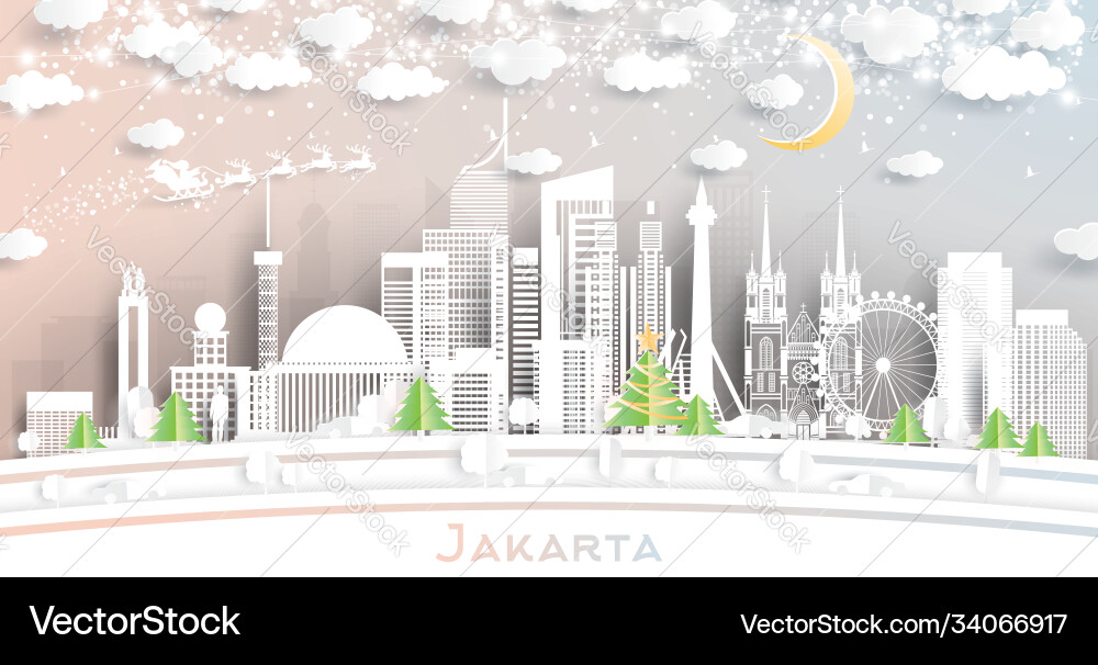 Jakarta indonesia city skyline in paper cut style Jakarta indonesia city skyline in paper cut style vector image