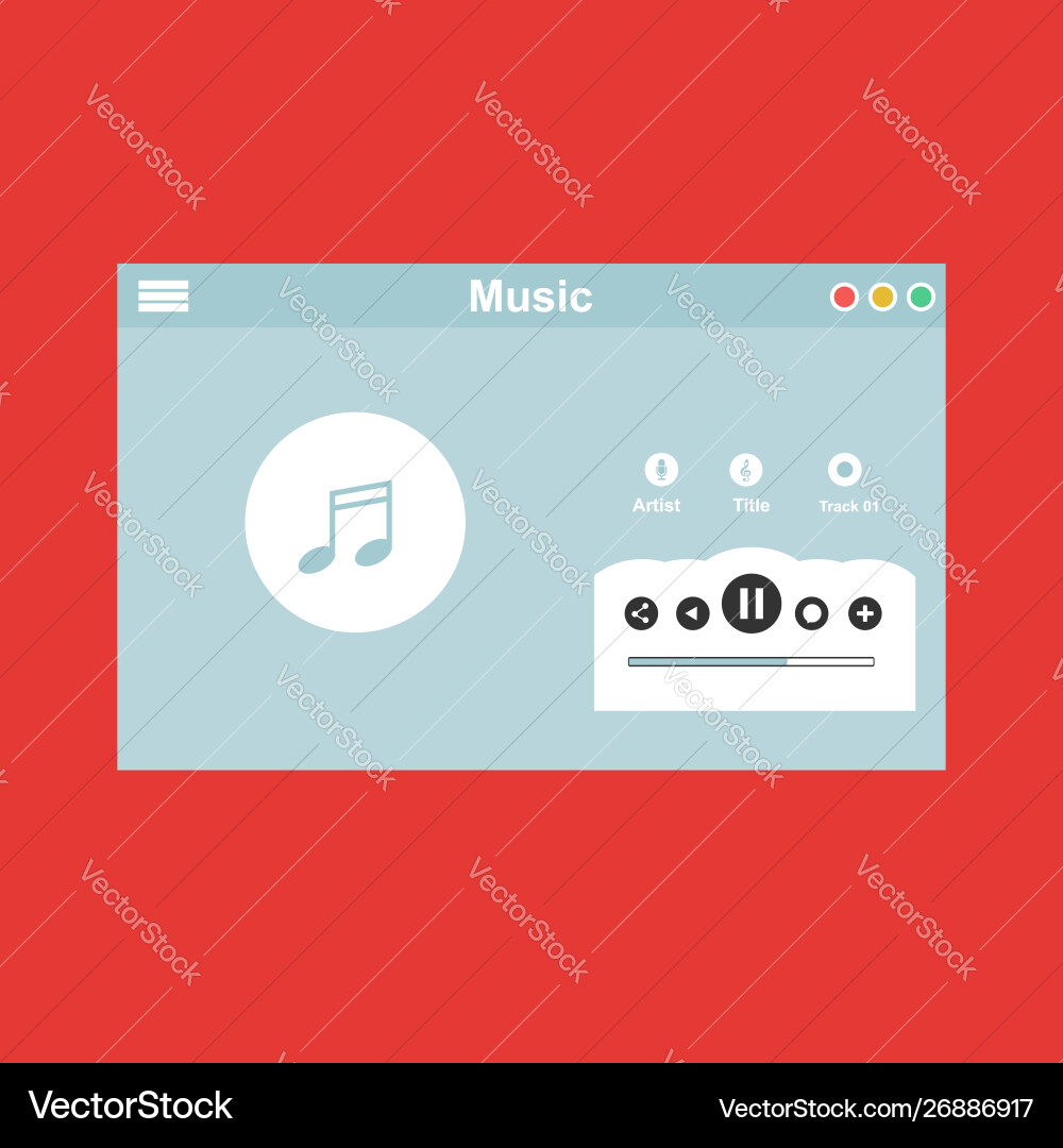 Media player application app template with flat Media player application app template with flat vector image