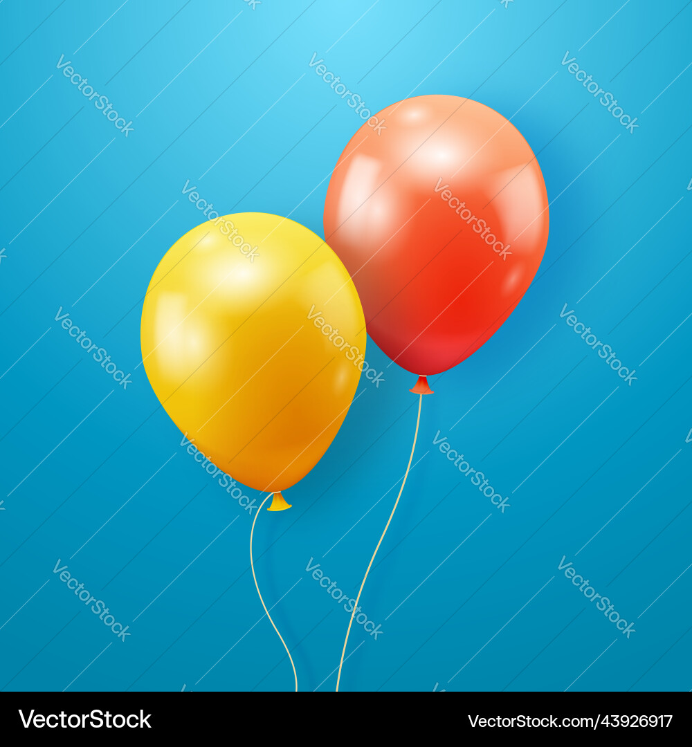 Red and yellow glossy helium balloons on blue Red and yellow glossy helium balloons on blue vector image