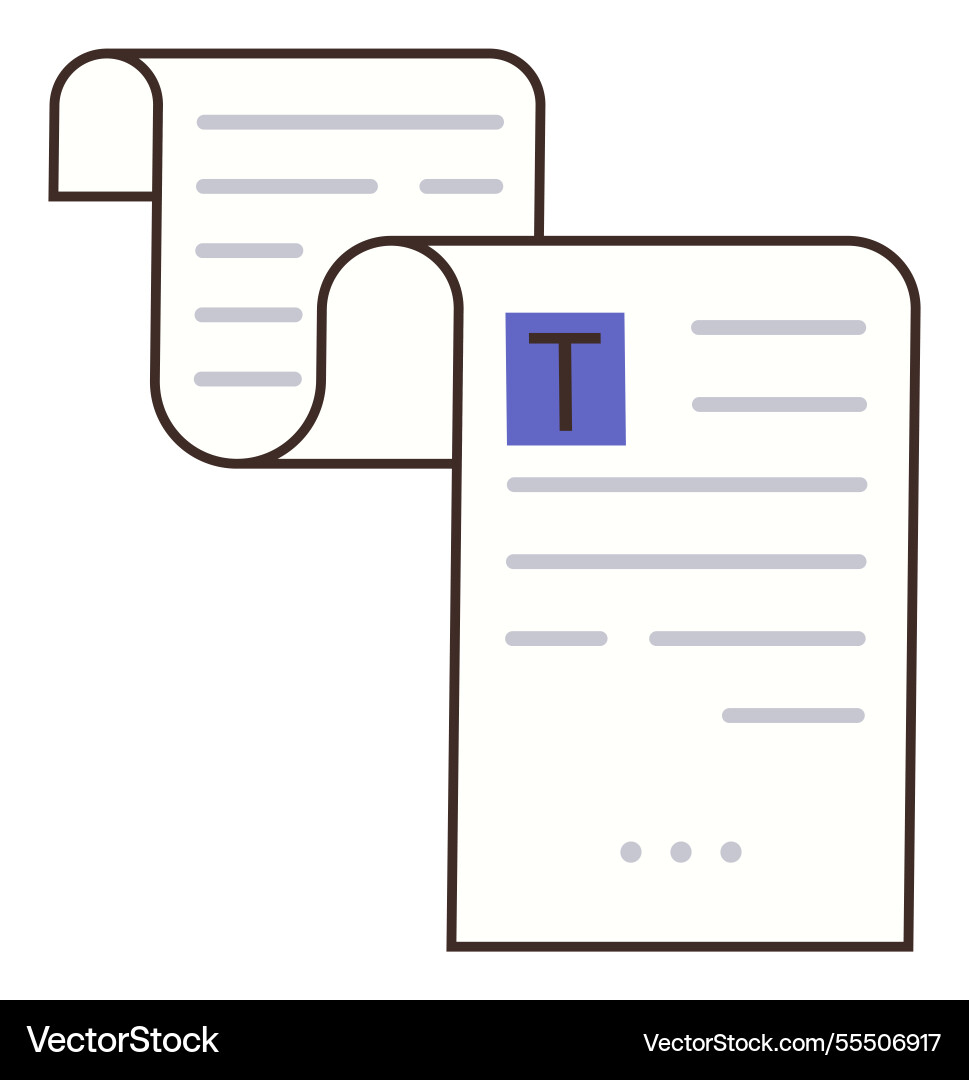 Scrolled text documents with highlighted section Scrolled text documents with highlighted section vector image