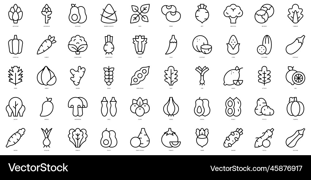 Set of thin line vegetables icons vector image