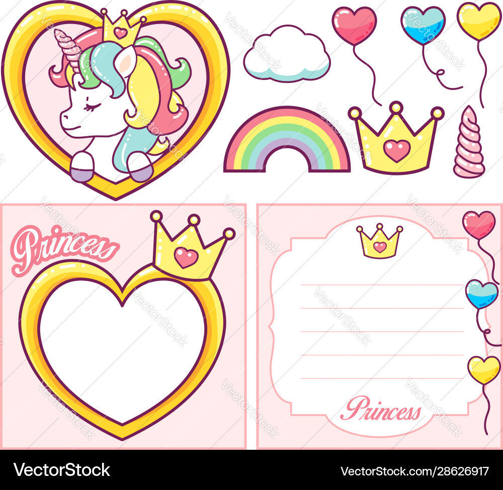 Unicorn princess party set vector image