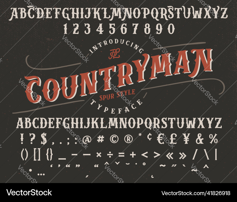 Countryman vintage font spur typeface style Vector Image
