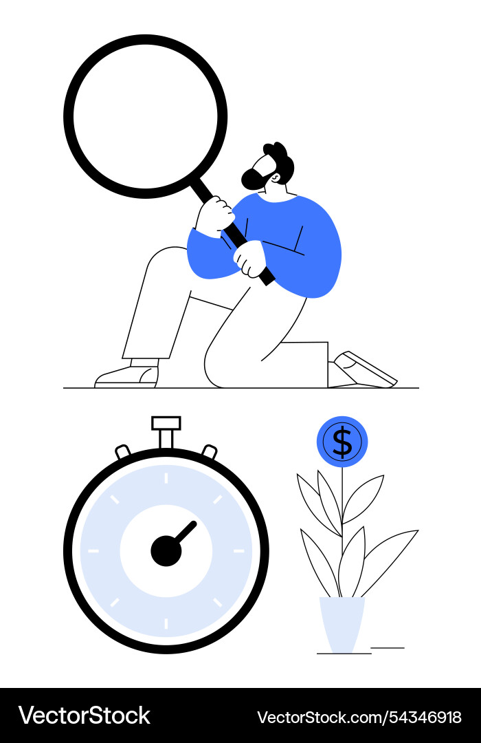 Man inspecting with magnifying glass timer Man inspecting with magnifying glass timer vector image