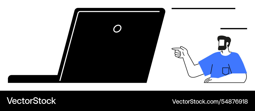 Man pointing at open laptop Man pointing at open laptop Vector Image