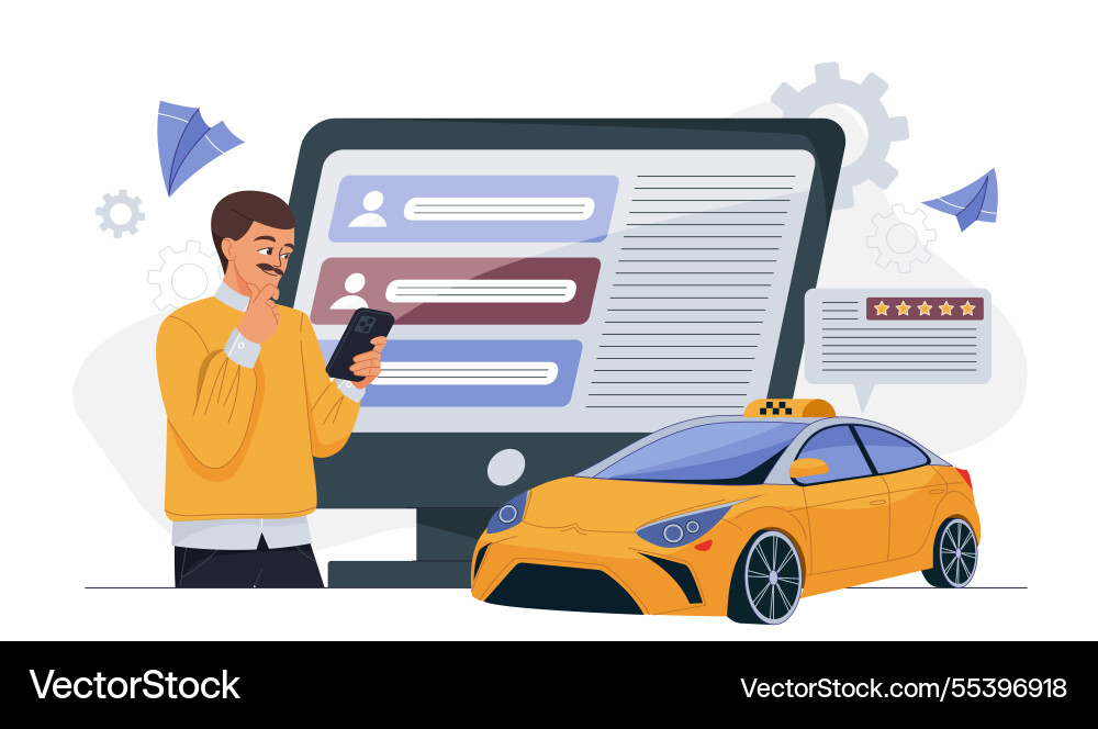 Man using smartphone for taxi booking with online Man using smartphone for taxi booking with online vector image