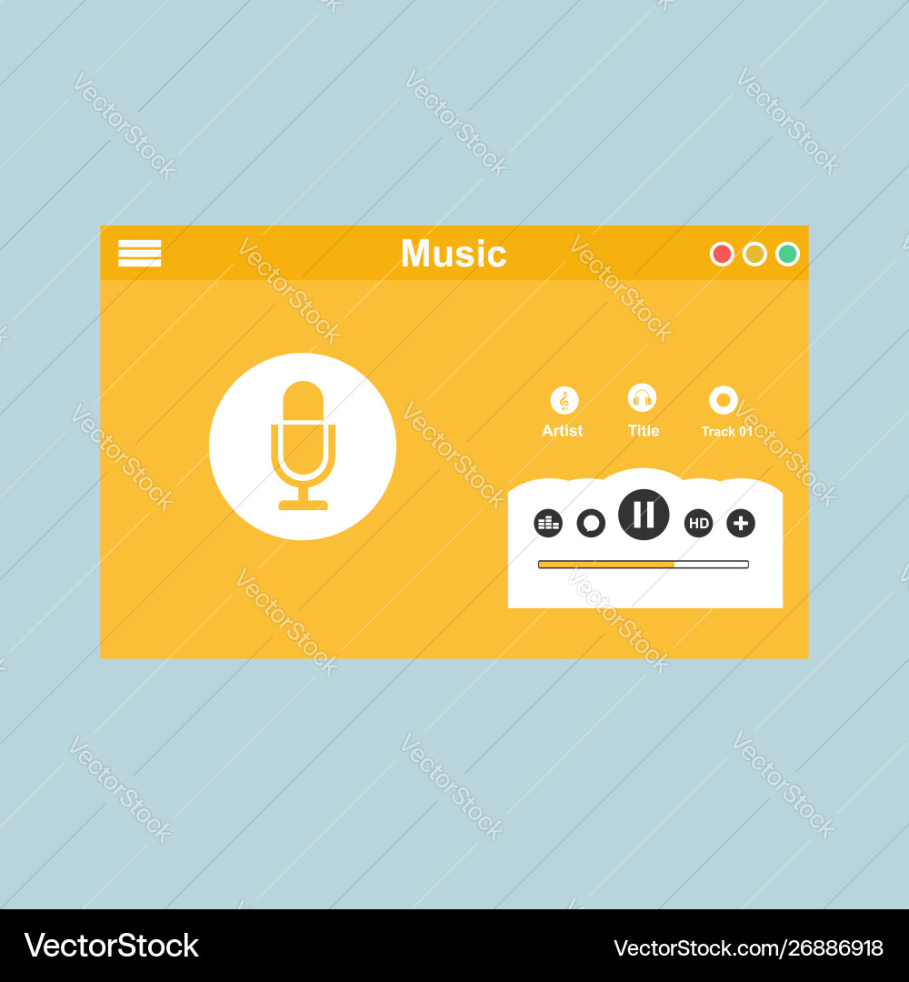 Media player application app template with flat Media player application app template with flat vector image