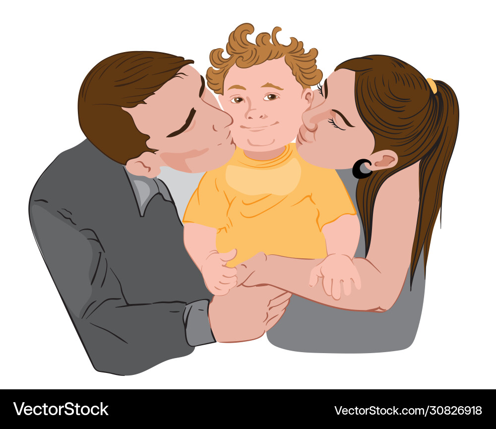 Mother and father are kissing their little kid Mother and father are kissing their little kid vector image