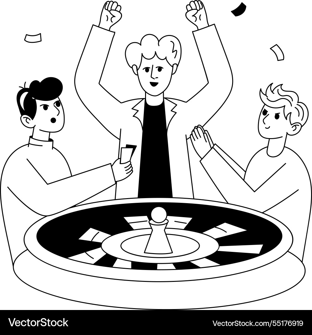 Casino win character in drawing style Royalty Free Vector