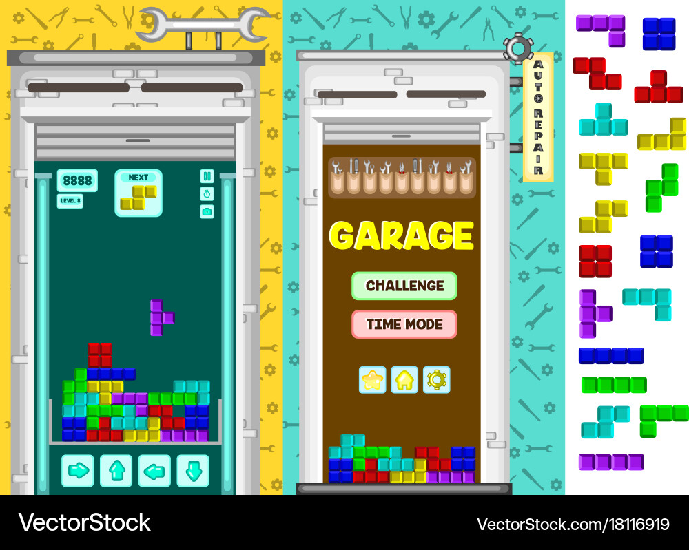 Garage tetris matching game kit vector image