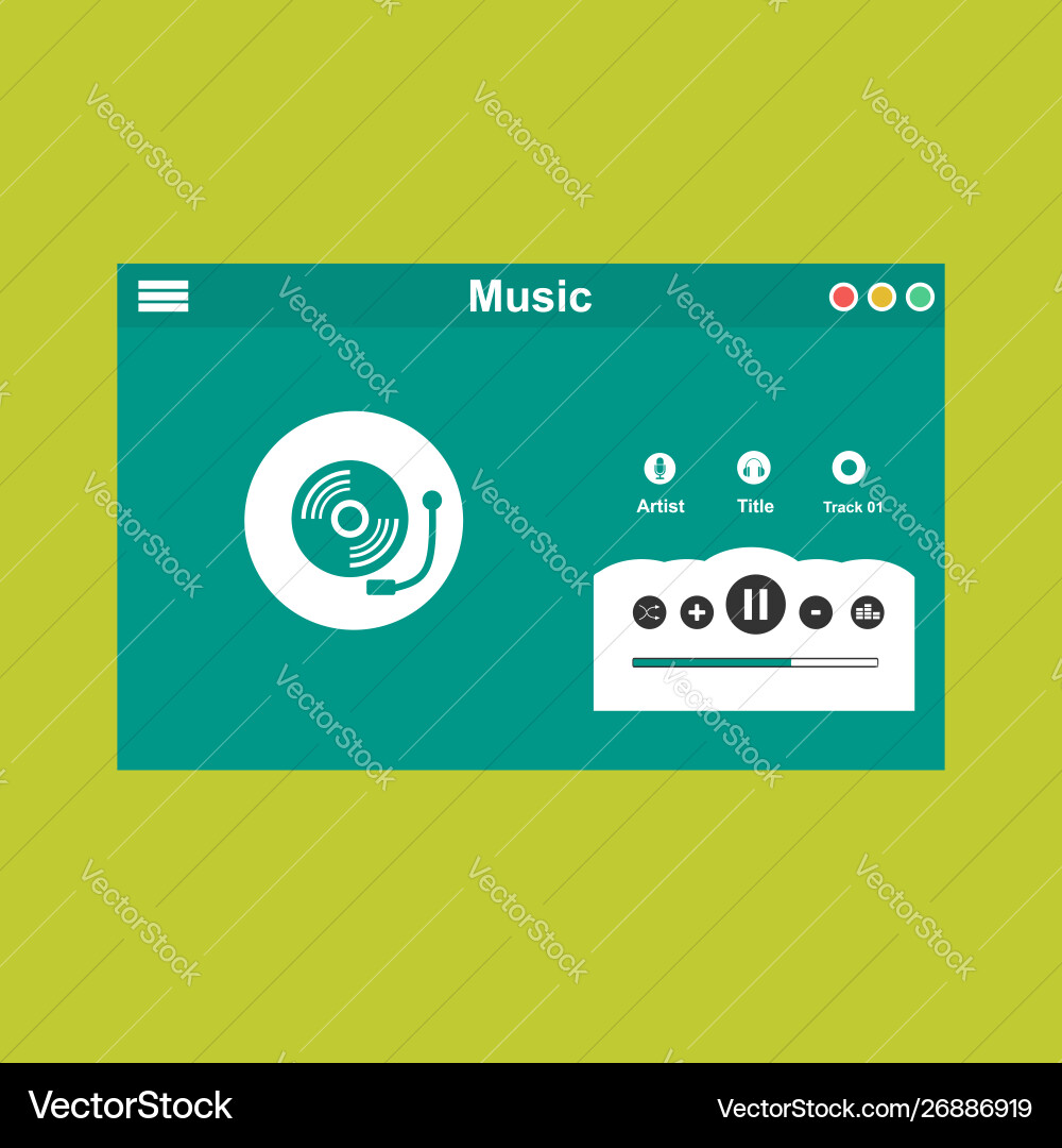 Media player application app template with flat Media player application app template with flat vector image