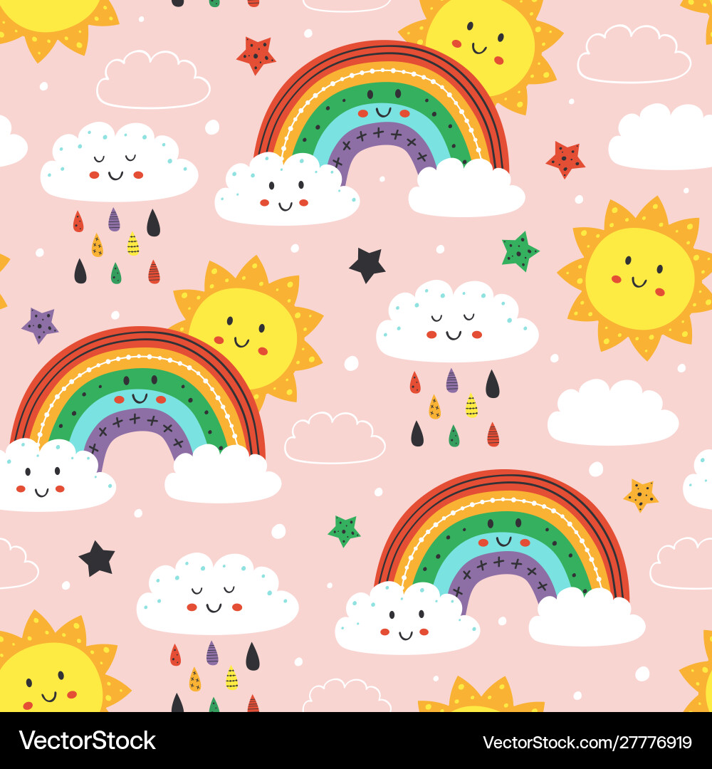 Nahtloses Muster mit Regenbogenwolke und Sonne Nahtloses Muster mit Regenbogenwolke und Sonne vektorbild