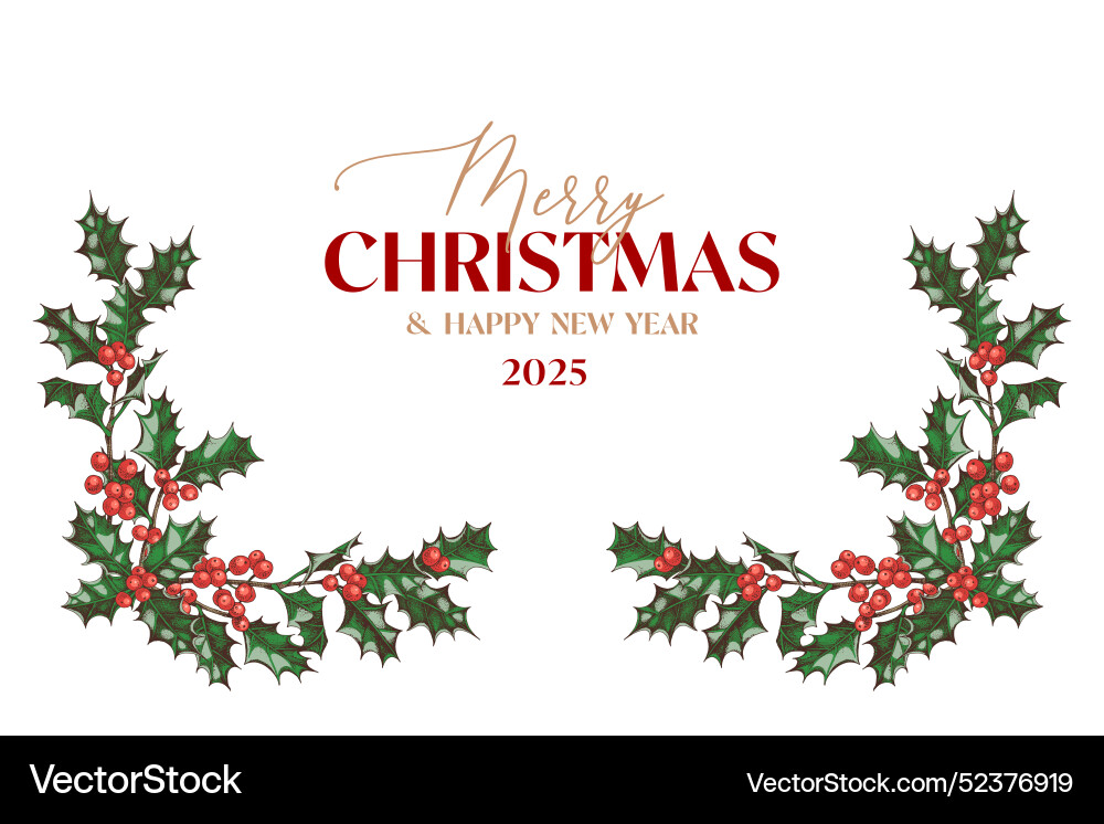 Weihnachtskarte mit holly berry Dekorationen Weihnachtskarte mit holly berry Dekorationen vektorbild