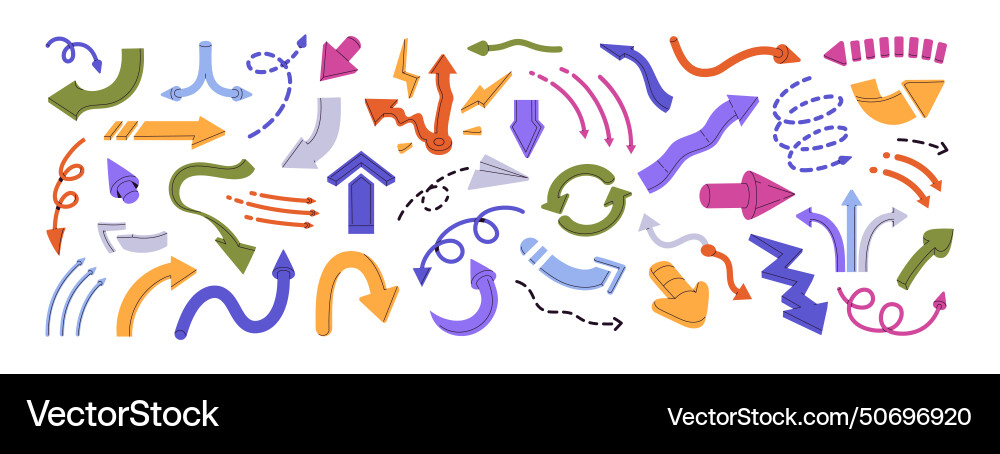 Colorful arrows set pointers symbols in different Colorful arrows set pointers symbols in different vector image