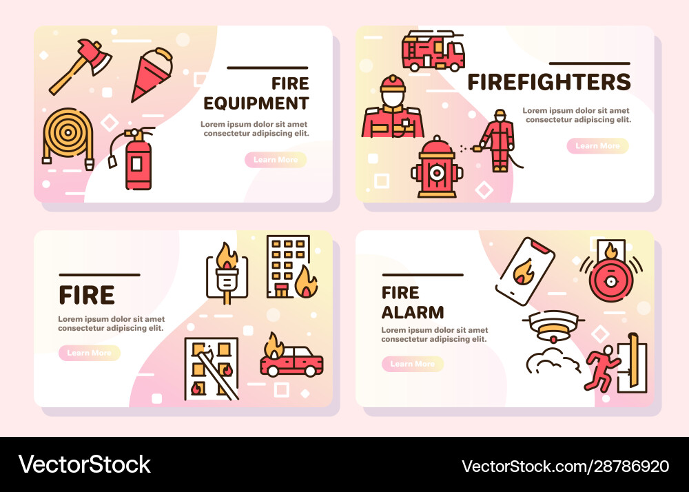 Firefighting Icons - Red Linear Set vector image