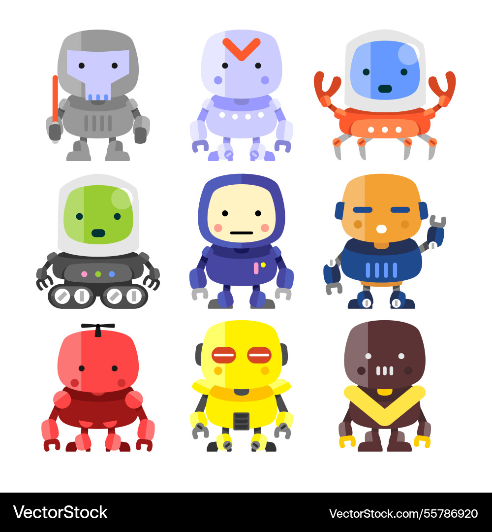 Flat design robot character collection Vector Image
