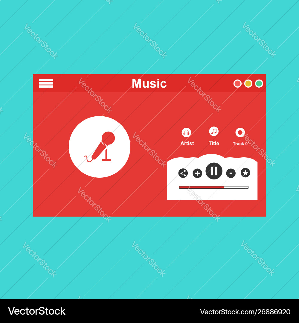 Media player application app template with flat Media player application app template with flat vector image