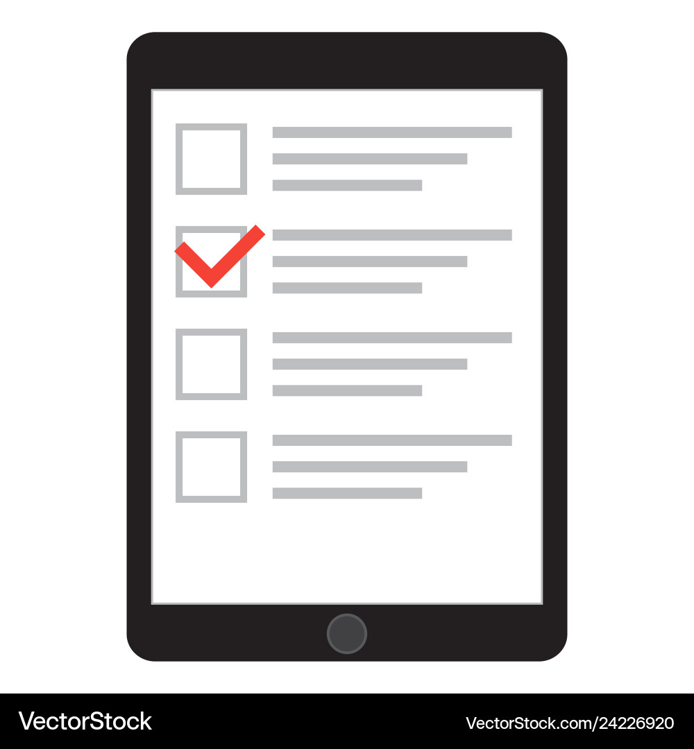 Tablet with Checklist - Survey & Quiz Vector Image
