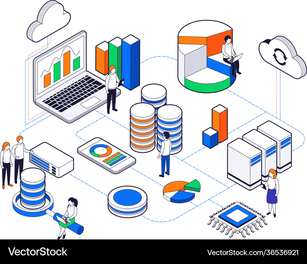 Big data science analysis isometric concept Big data science analysis isometric concept vector image