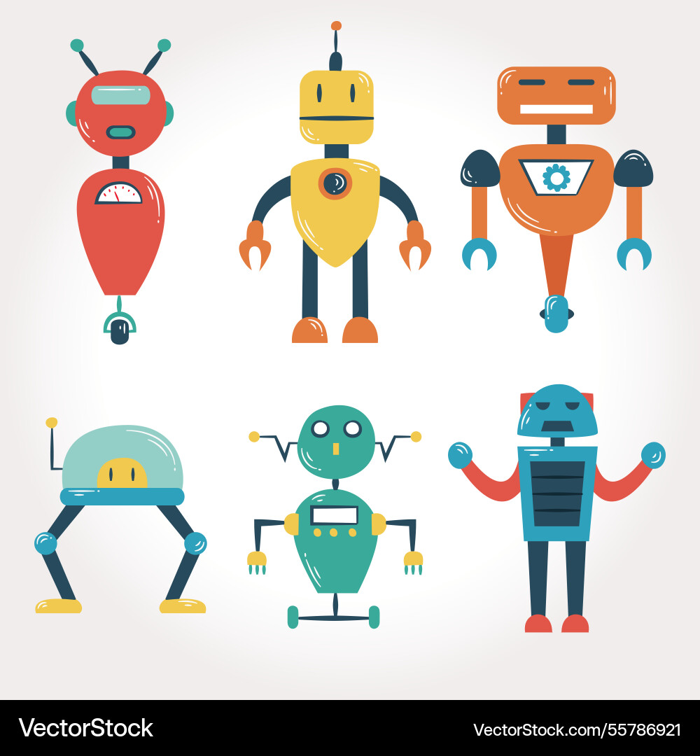 Flat design robot character collection Vector Image