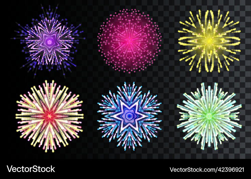 Snowflake fireworks set different shapes star Snowflake fireworks set different shapes star vector image