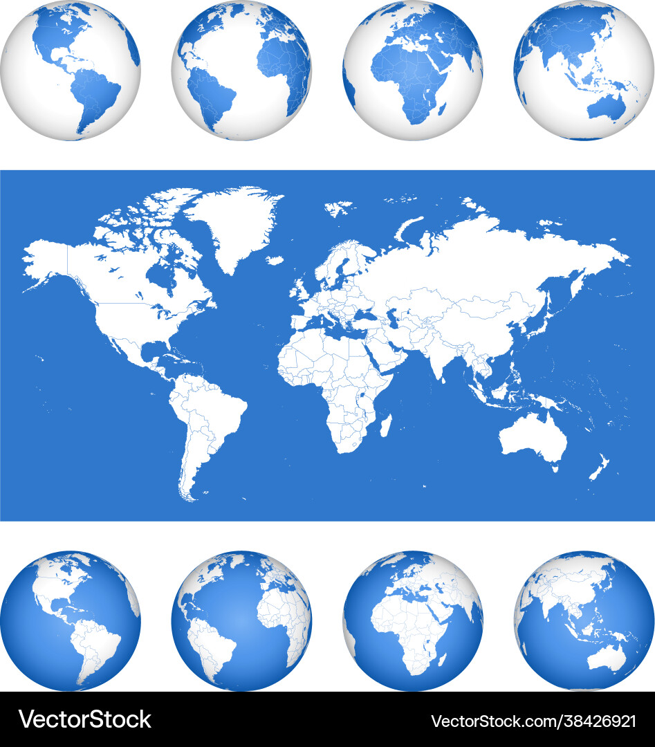 White 3d globes with world maps in same color White 3d globes with world maps in same color vector image
