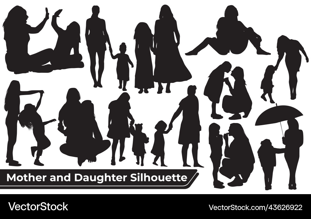Collection of mom and daughter silhouettes Collection of mom and daughter silhouettes Vector Image