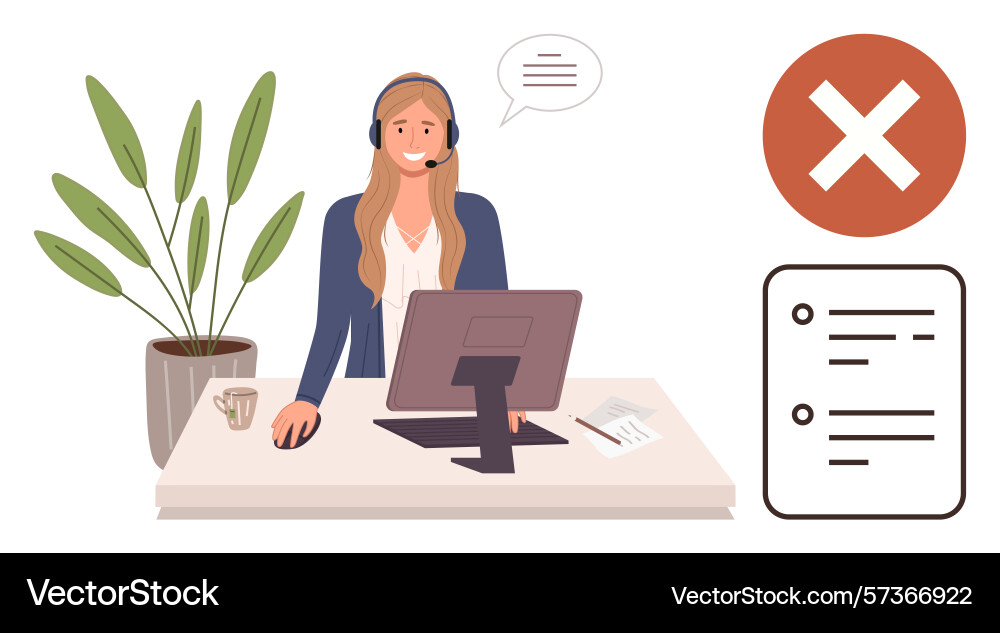 Customer service agent handling feedback at desk Customer service agent handling feedback at desk vector image