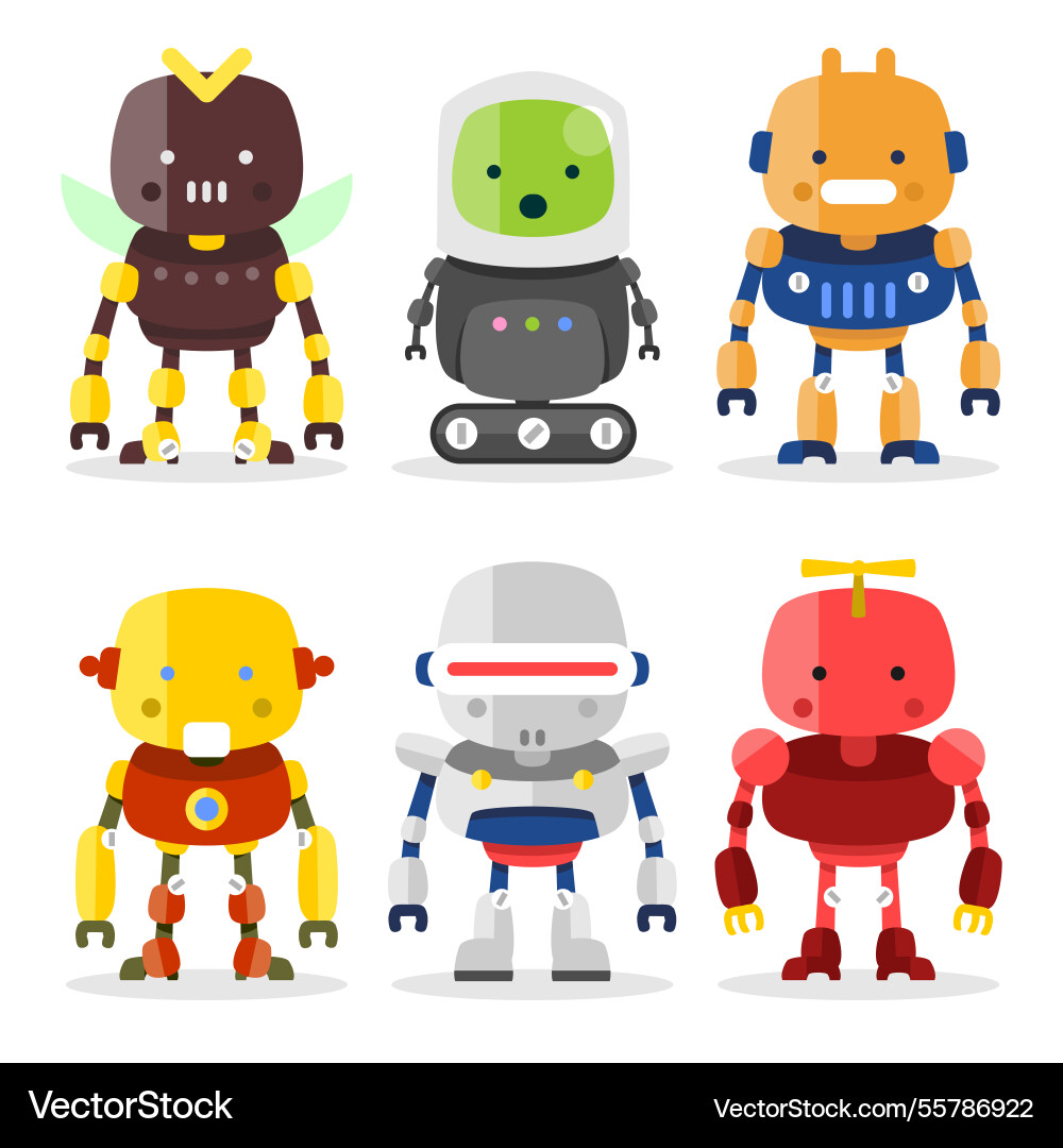 Flat design robot character collection Vector Image