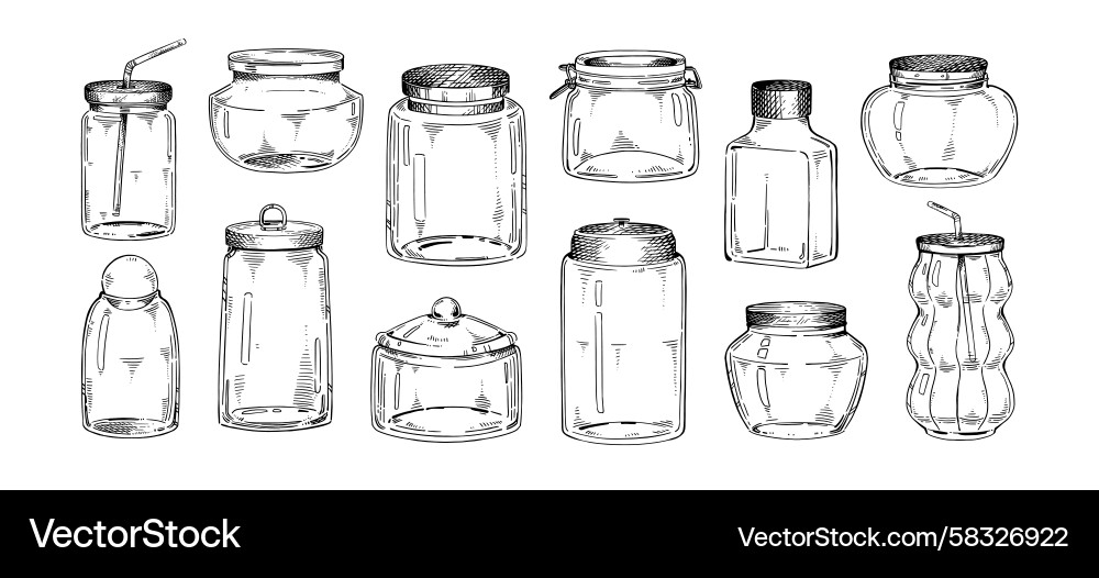 Glass Jar Sketches - Empty Bottles Vector Image