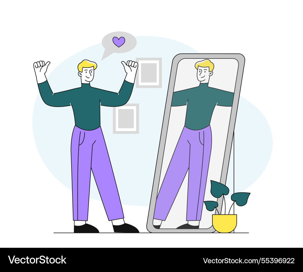 Man admiring himself in mirror with confidence Vector Image