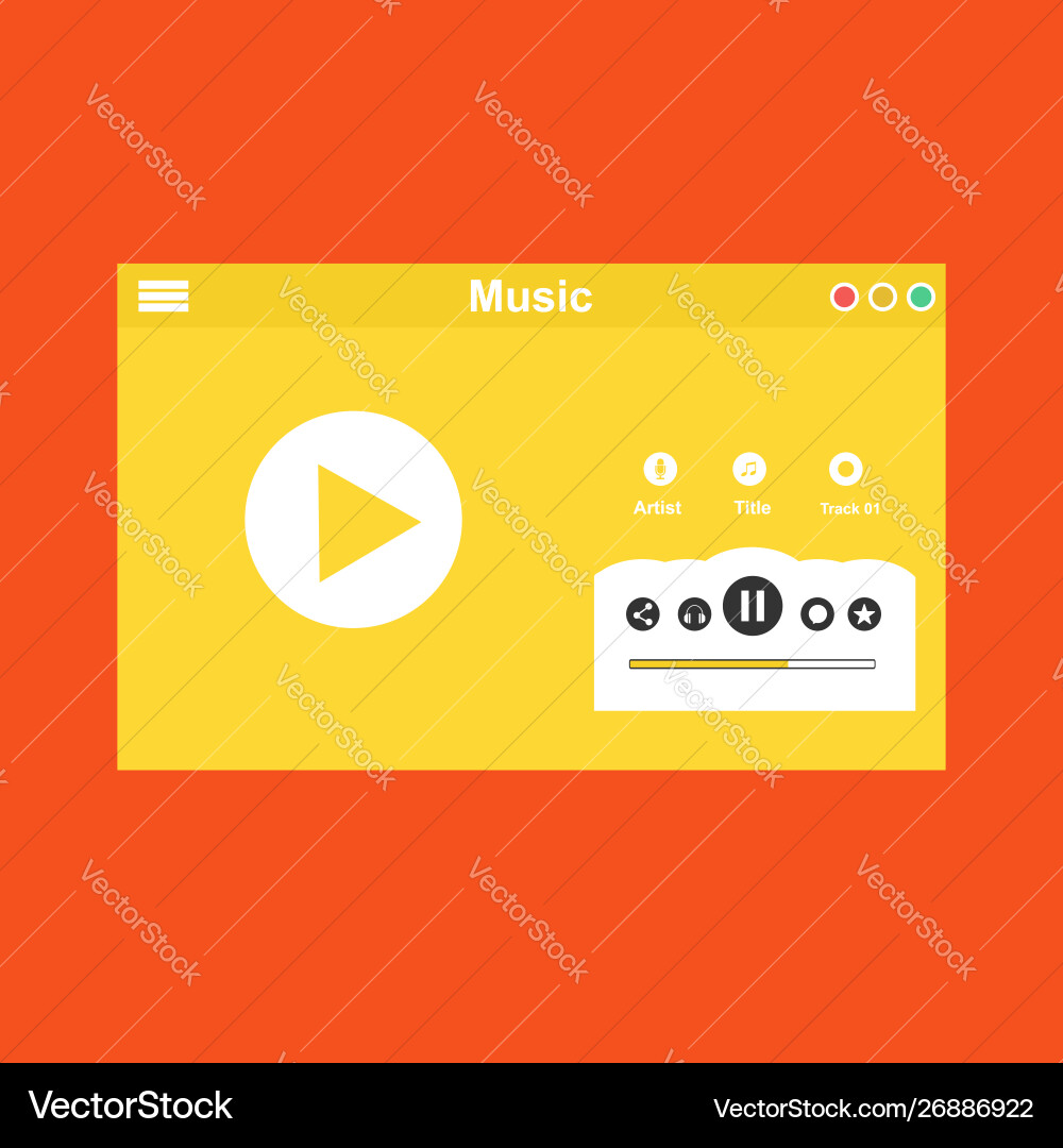 Media player application app template with flat vector image