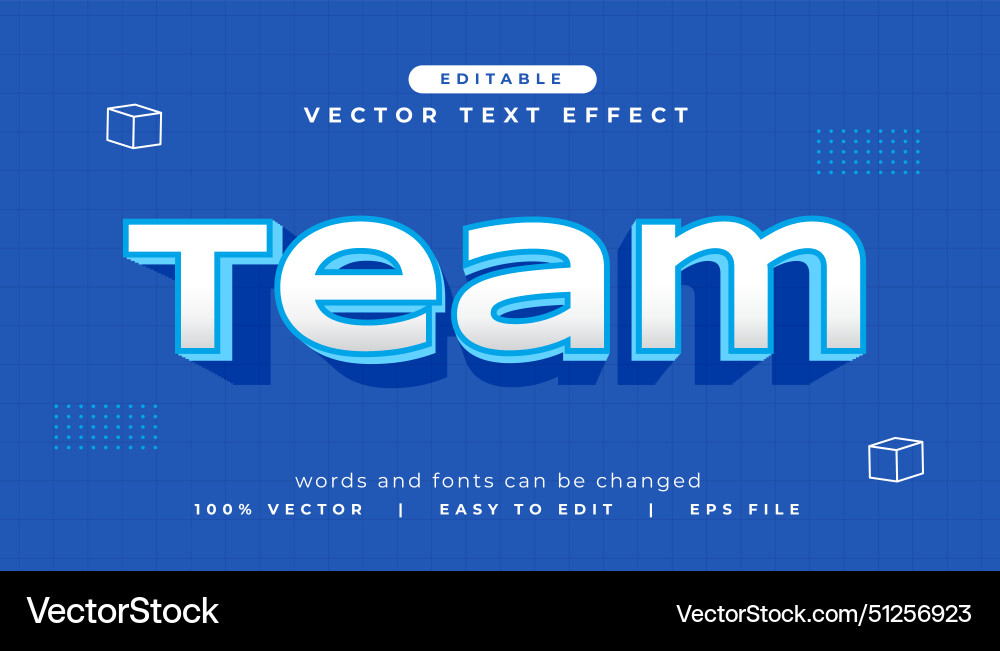 3d style editable team font text effect Vector Image