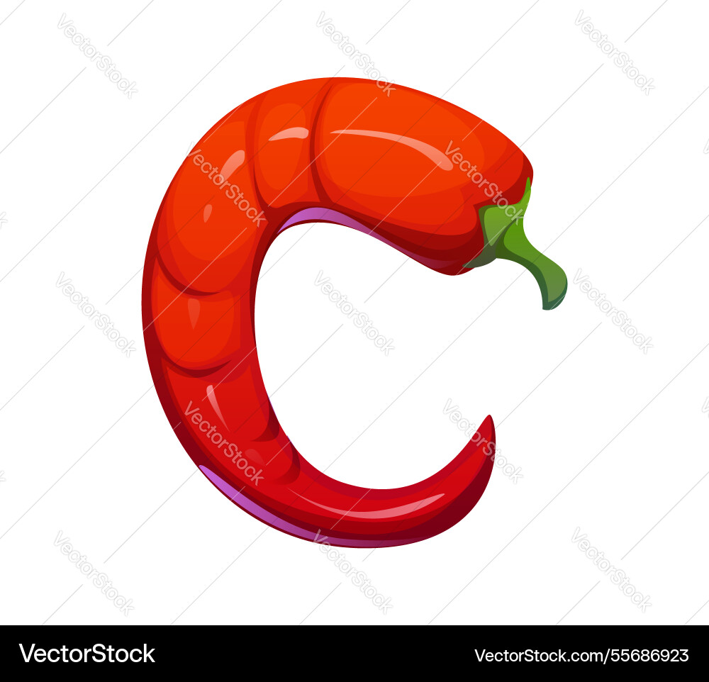 Cartoon mexican font chili pepper letter c Cartoon mexican font chili pepper letter c vector image