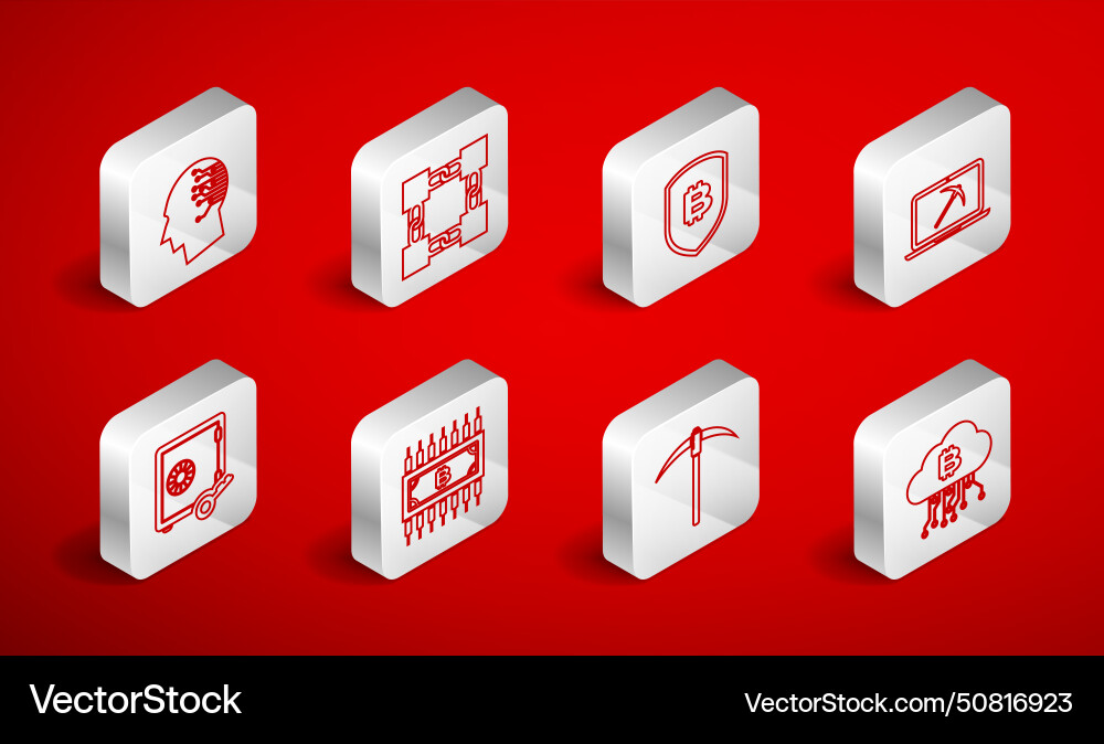 Set line cryptocurrency cloud mining blockchain Set line cryptocurrency cloud mining blockchain vector image