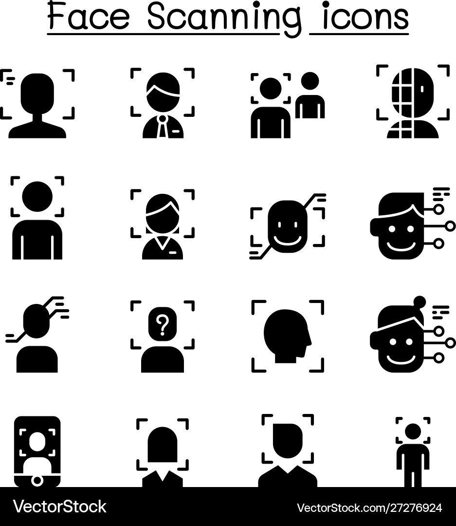 Face detection recognition and scanning icon set vector image