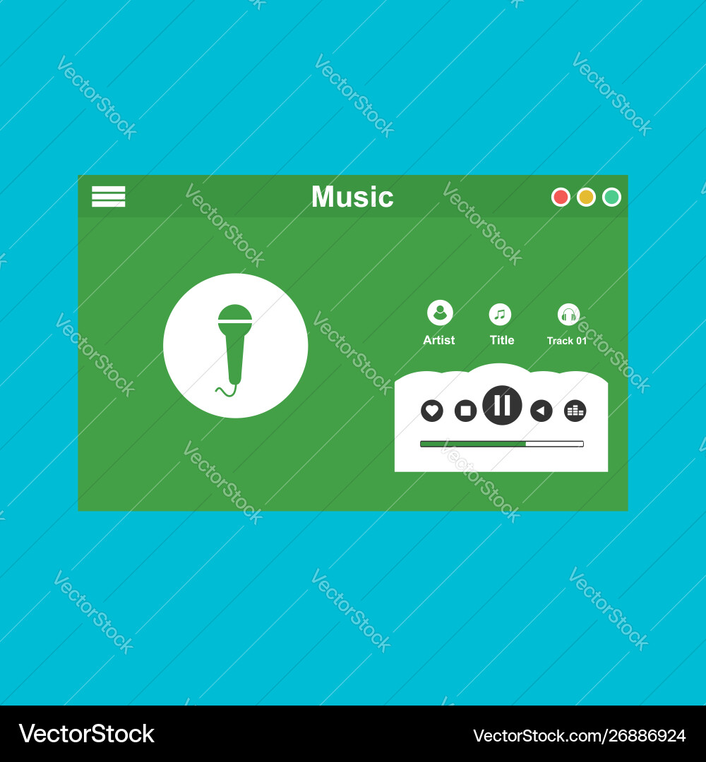 Media player application app template with flat vector image